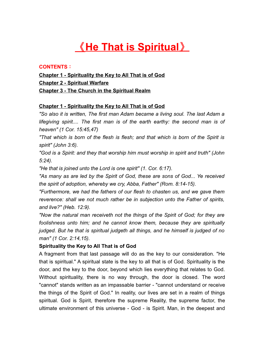 Chapter 1 - Spirituality the Key to All That Is of God