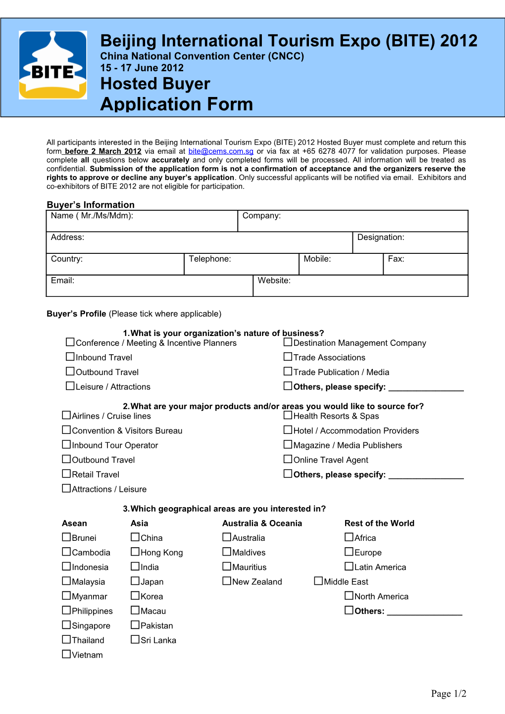 Hosted Buyer Application Form
