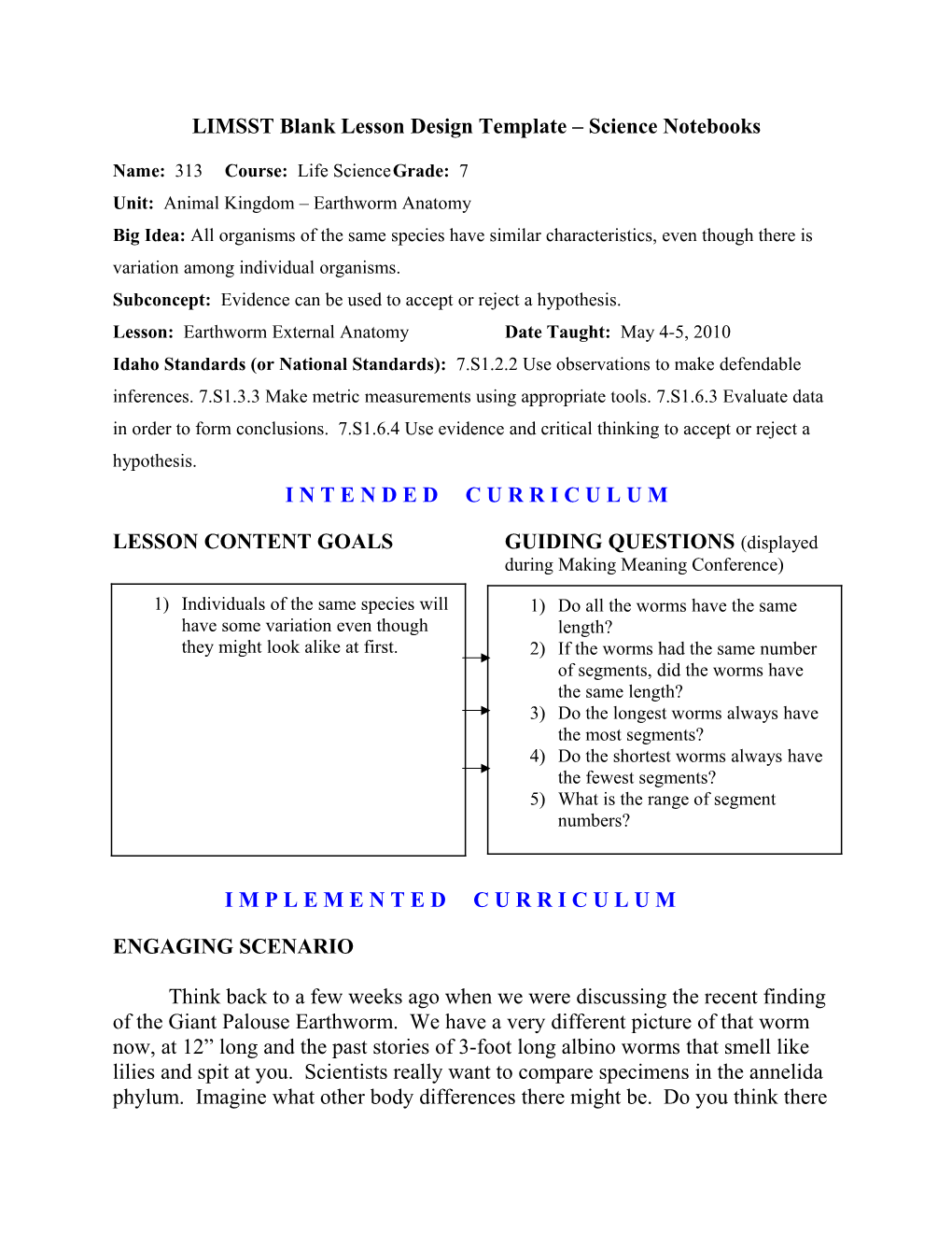 LIMSST Blank Lesson Design Template Science Notebooks