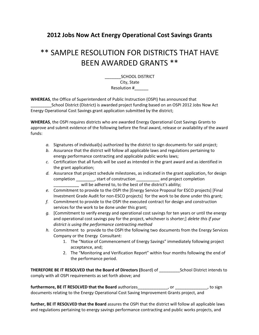 Sample Resolution for Districts That Have Been Awarded Grants