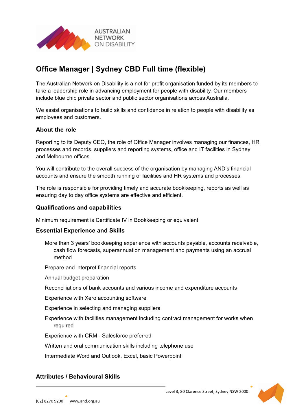 Office Manager Sydney CBD Full Time (Flexible)
