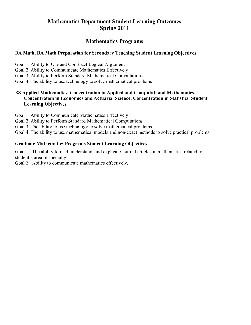 Meteorology Department Learning Outcomes