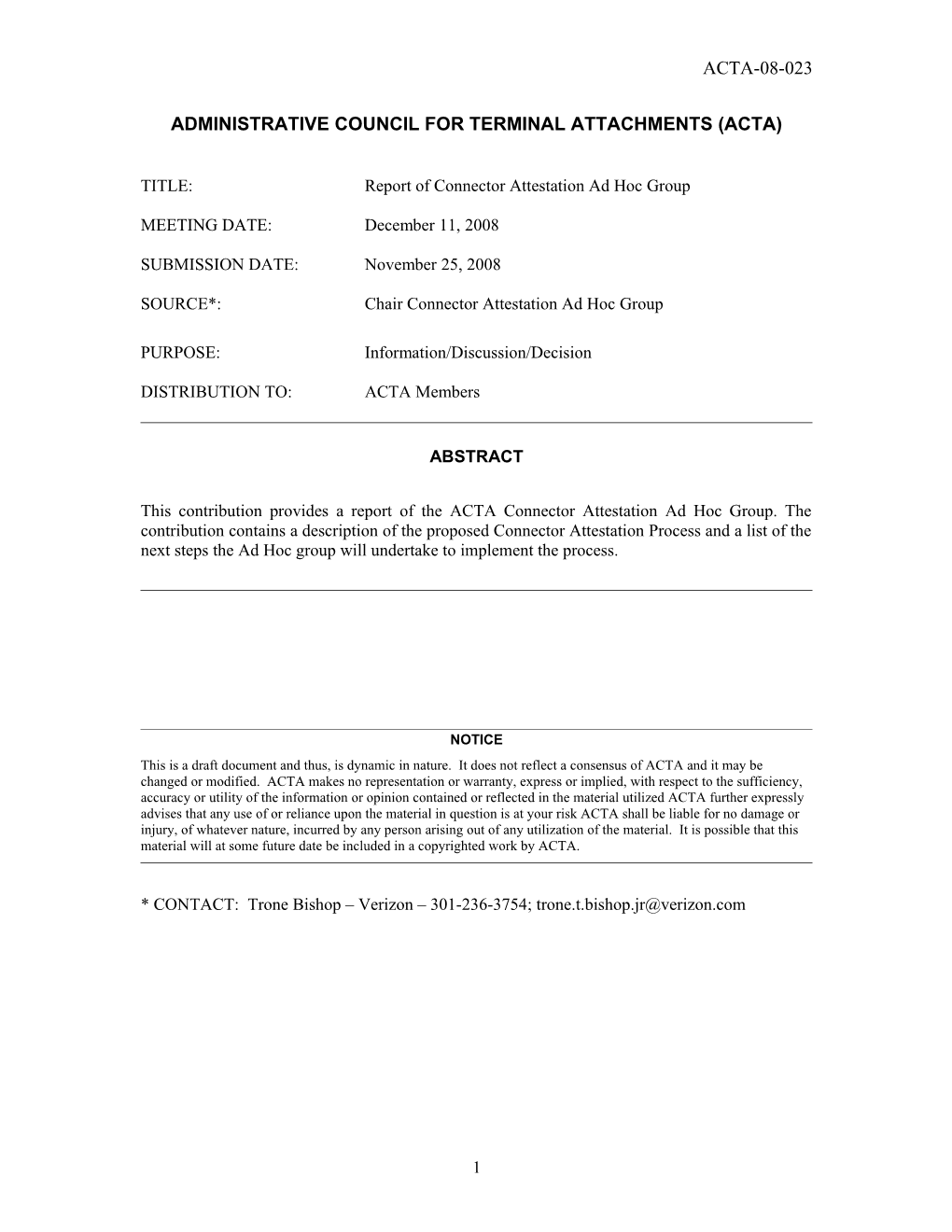 Report of Connector Attestation Ad Hoc Group