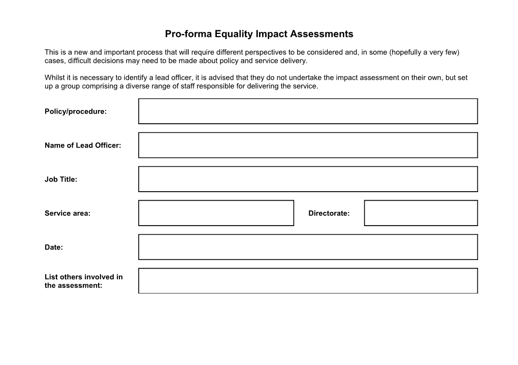 Pro-Forma Equality Impact Assessments