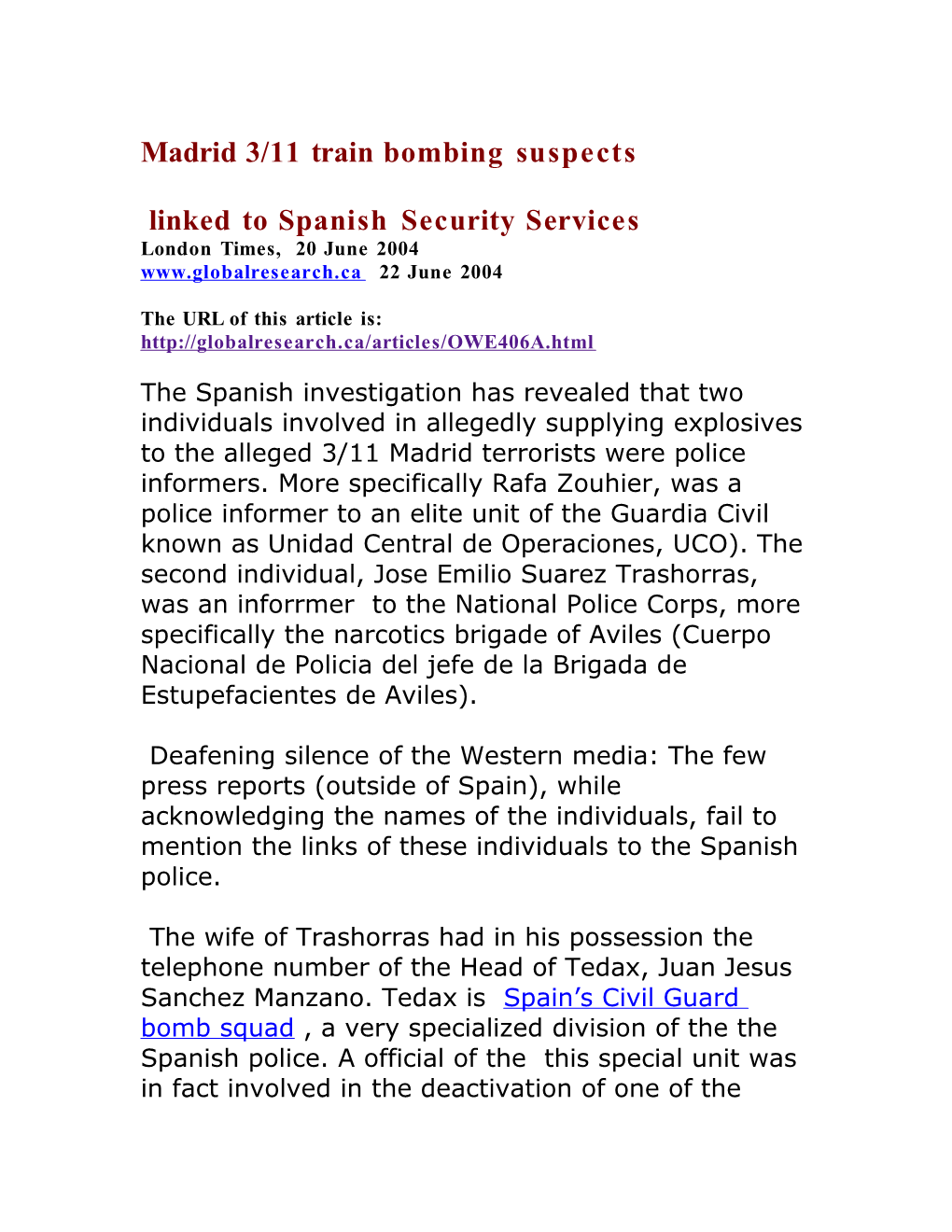 Madrid 3/11 Train Bombing Suspects