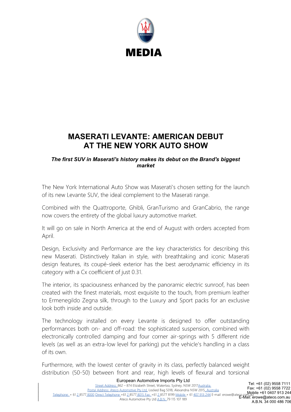Maserati Levante: American Debut