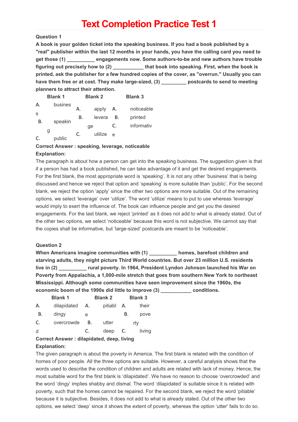 Text Completion Practice Test 1