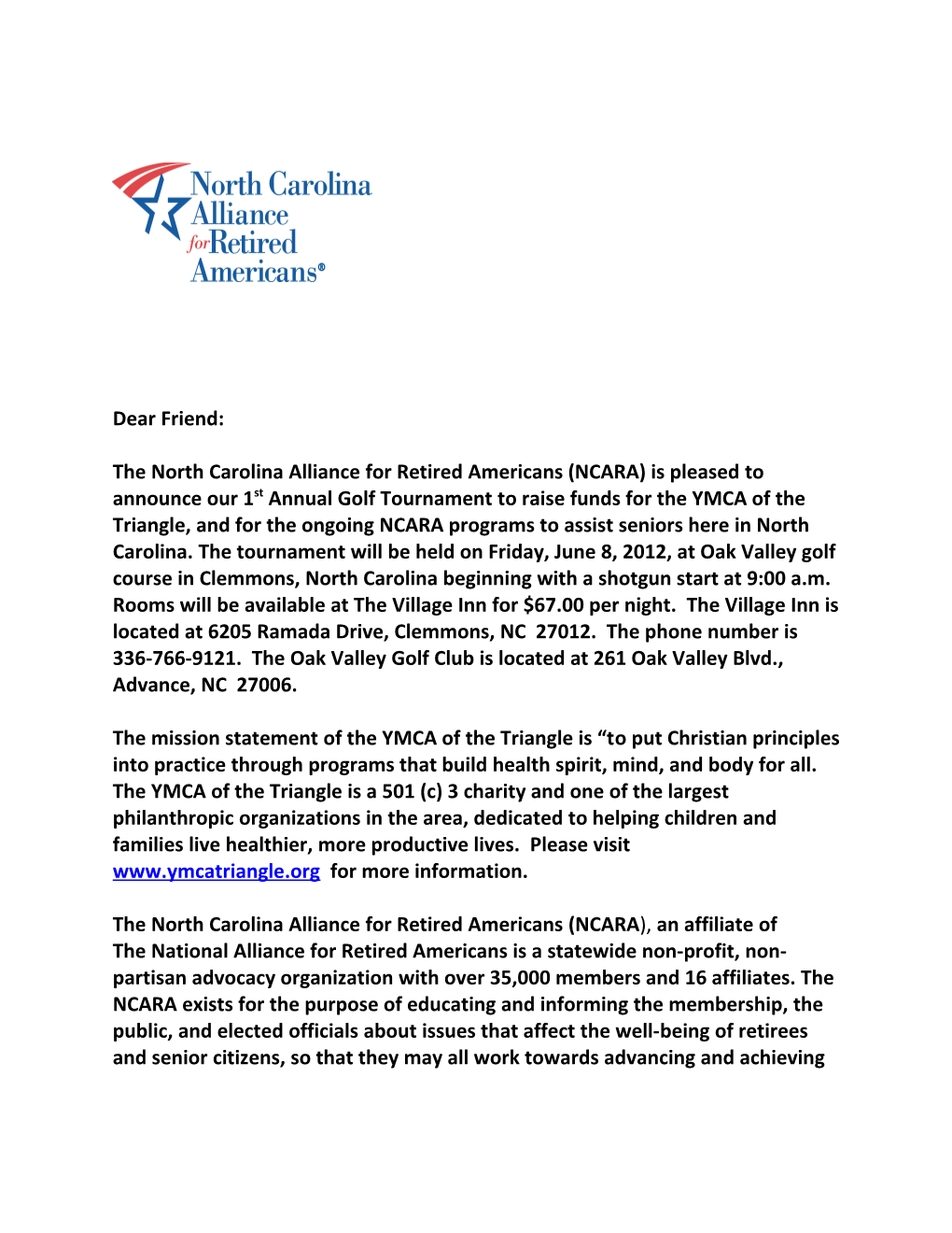 The North Carolina Alliance for Retired Americans (NCARA), an Affiliate Of