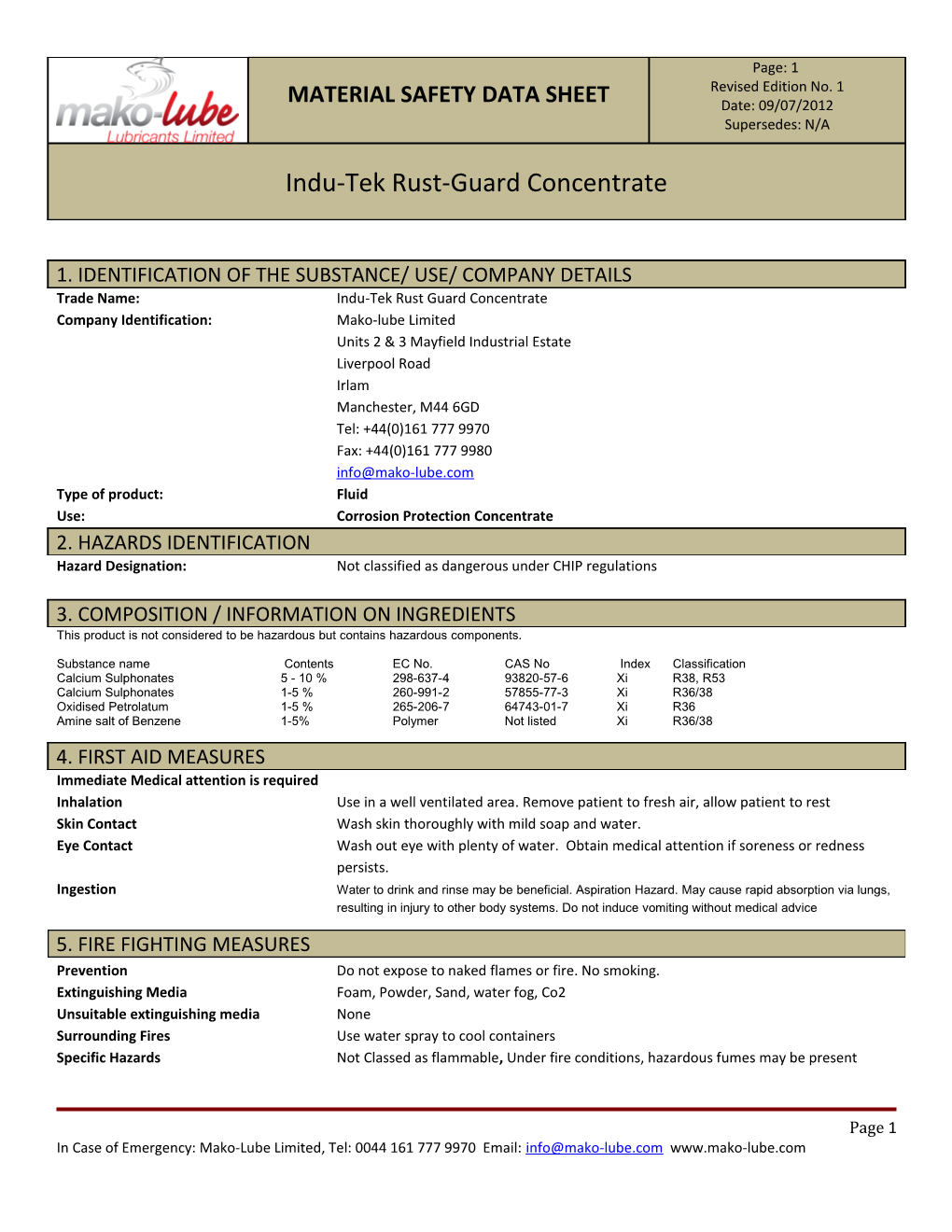 Trade Name:Indu-Tek Rust Guard Concentrate