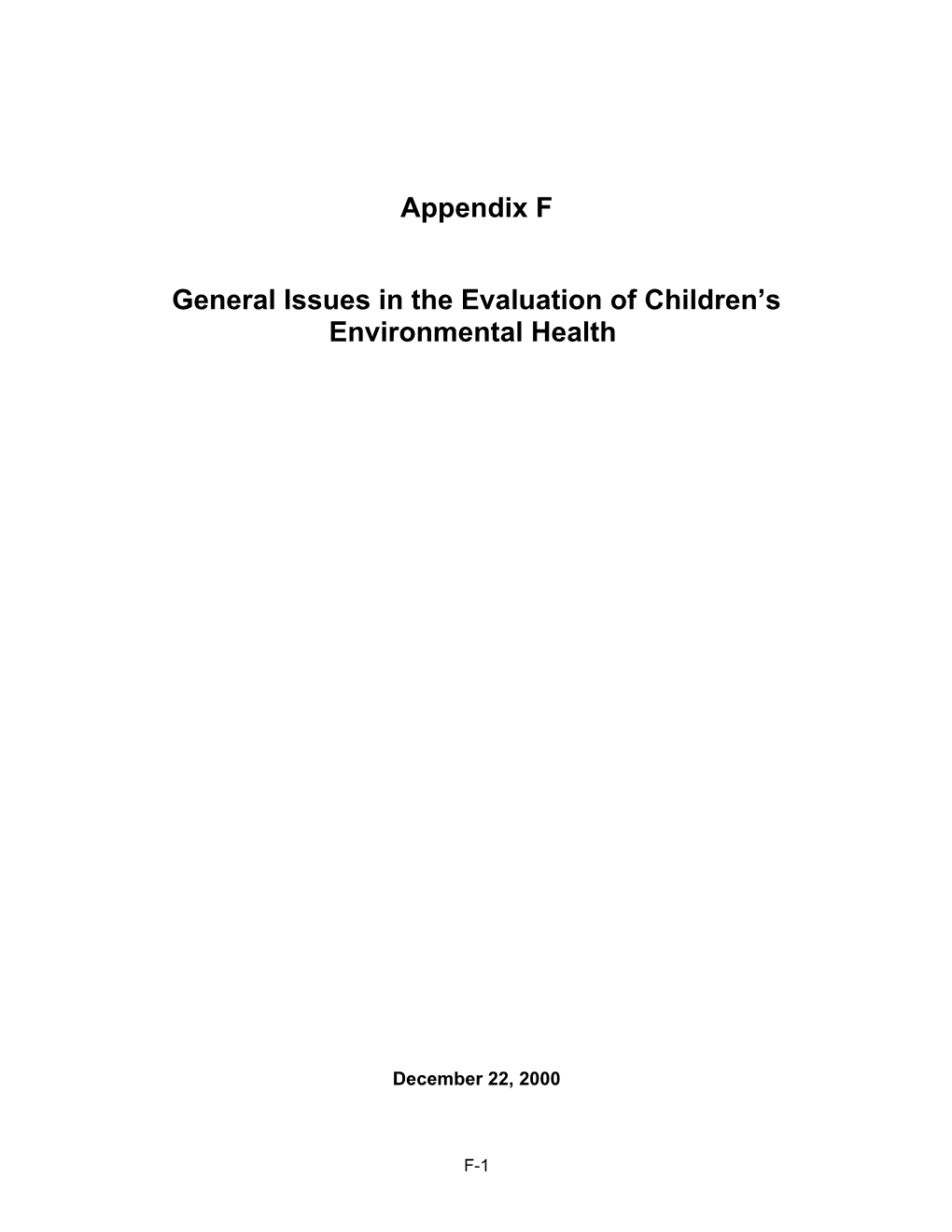 General Issues in the Evaluation of Children S Environmental Health