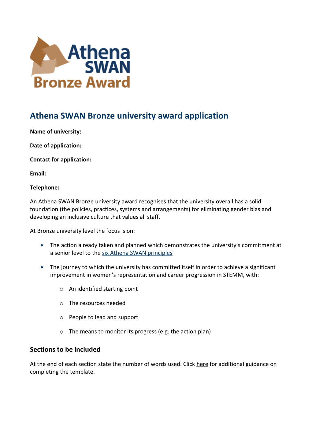 Athena SWAN Bronze University Award Application