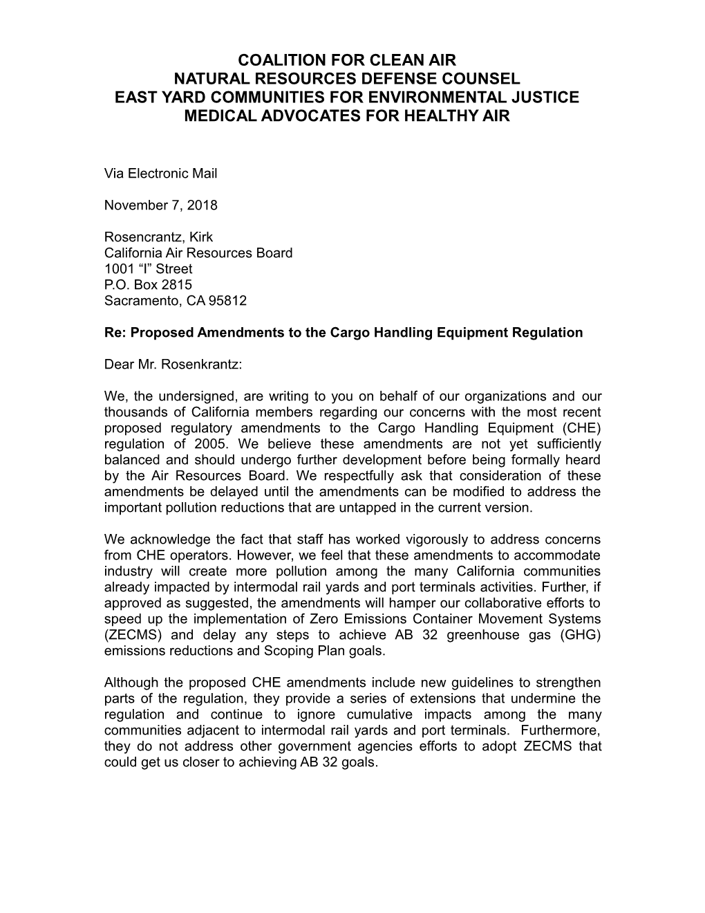 Comments on Proposed Regulatory Amendments to Theche Regulation Page 1