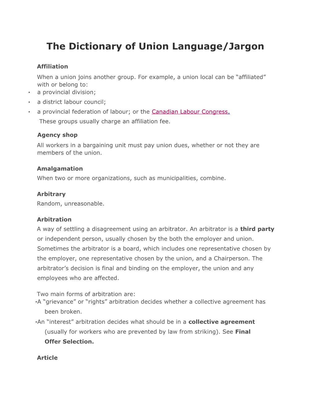 The Dictionary of Union Language/Jargon