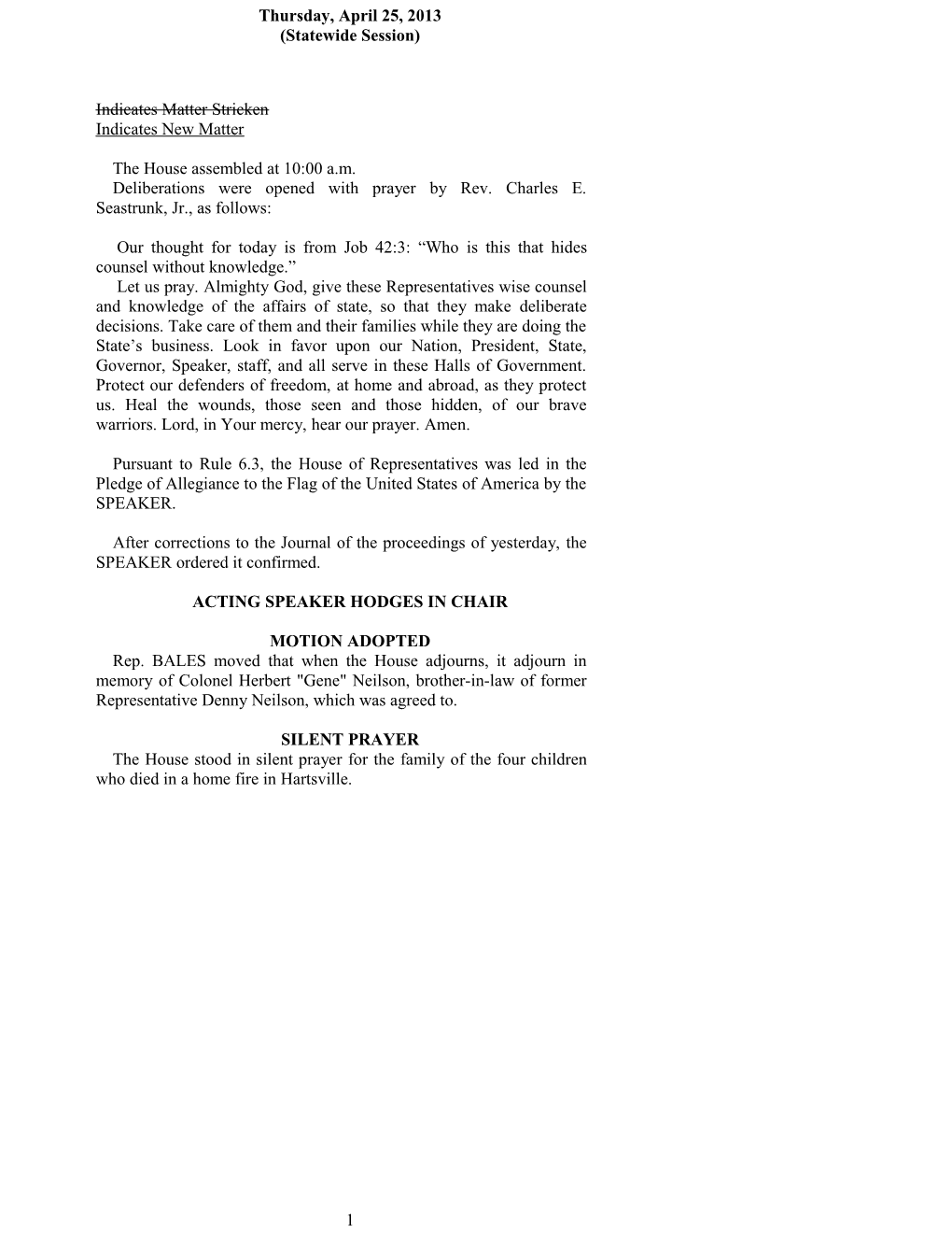 House Journal for Apr. 25, 2013 - South Carolina Legislature Online