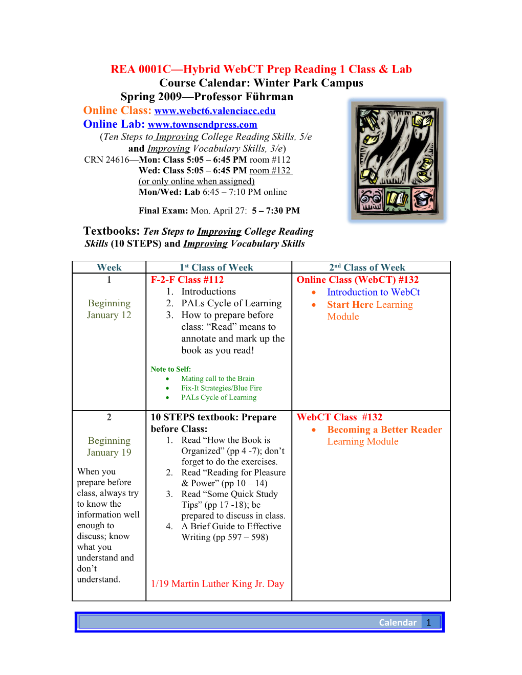 REA 0001C Hybrid Webct Prep Reading 1 Class & Lab