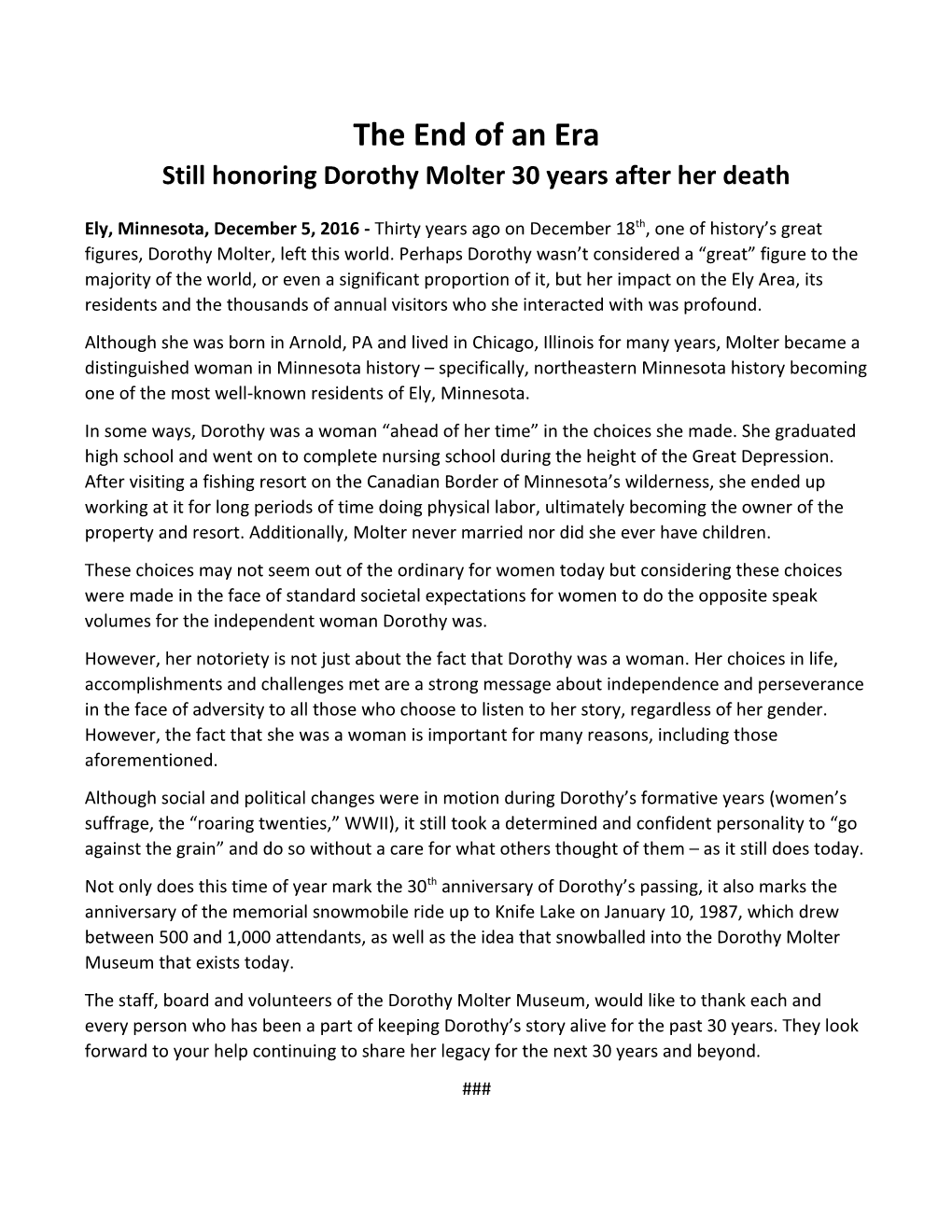 Still Honoring Dorothy Molter 30 Years After Her Death