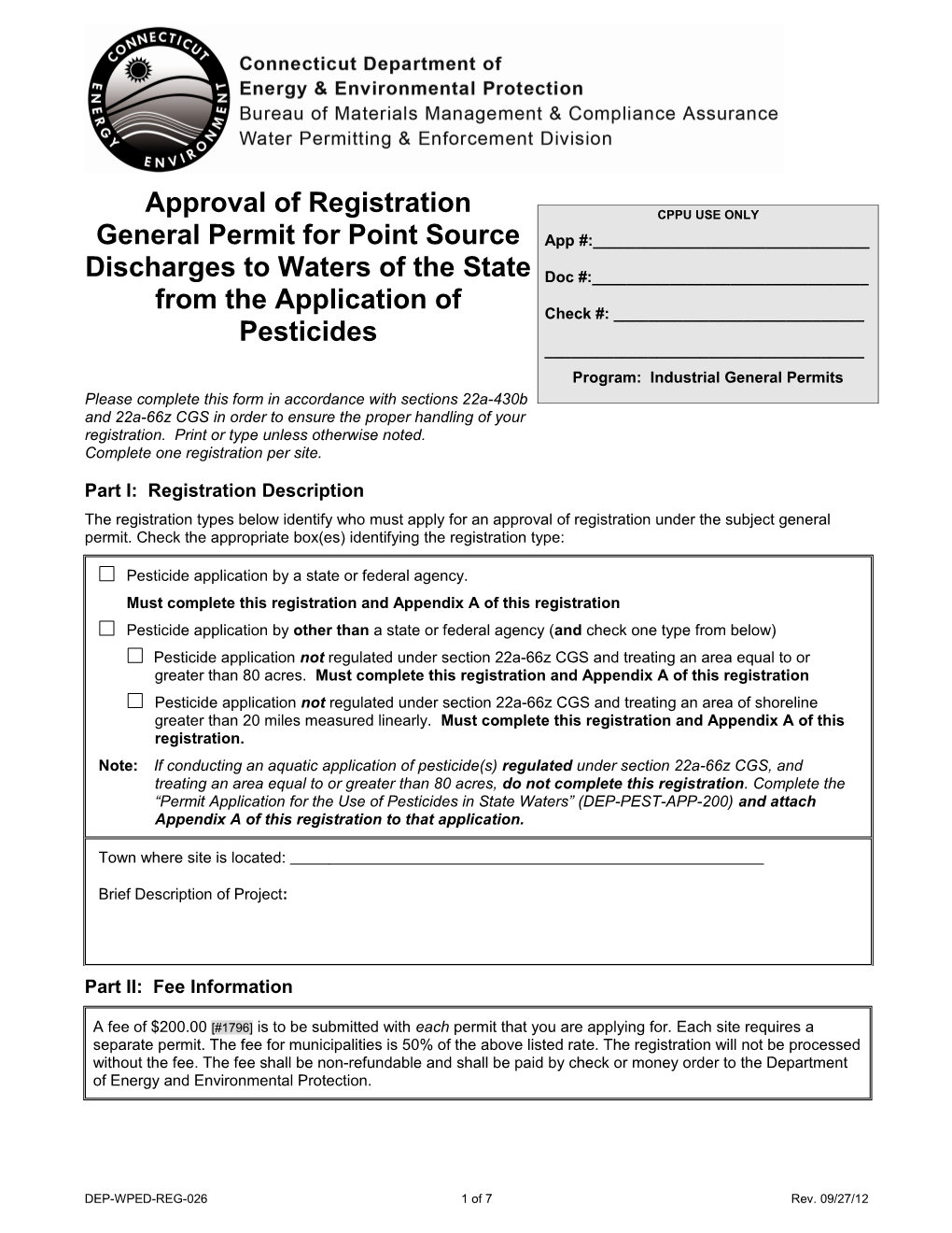 Approval of Registration, General Permit for Point Source Discharges to Waters of the State