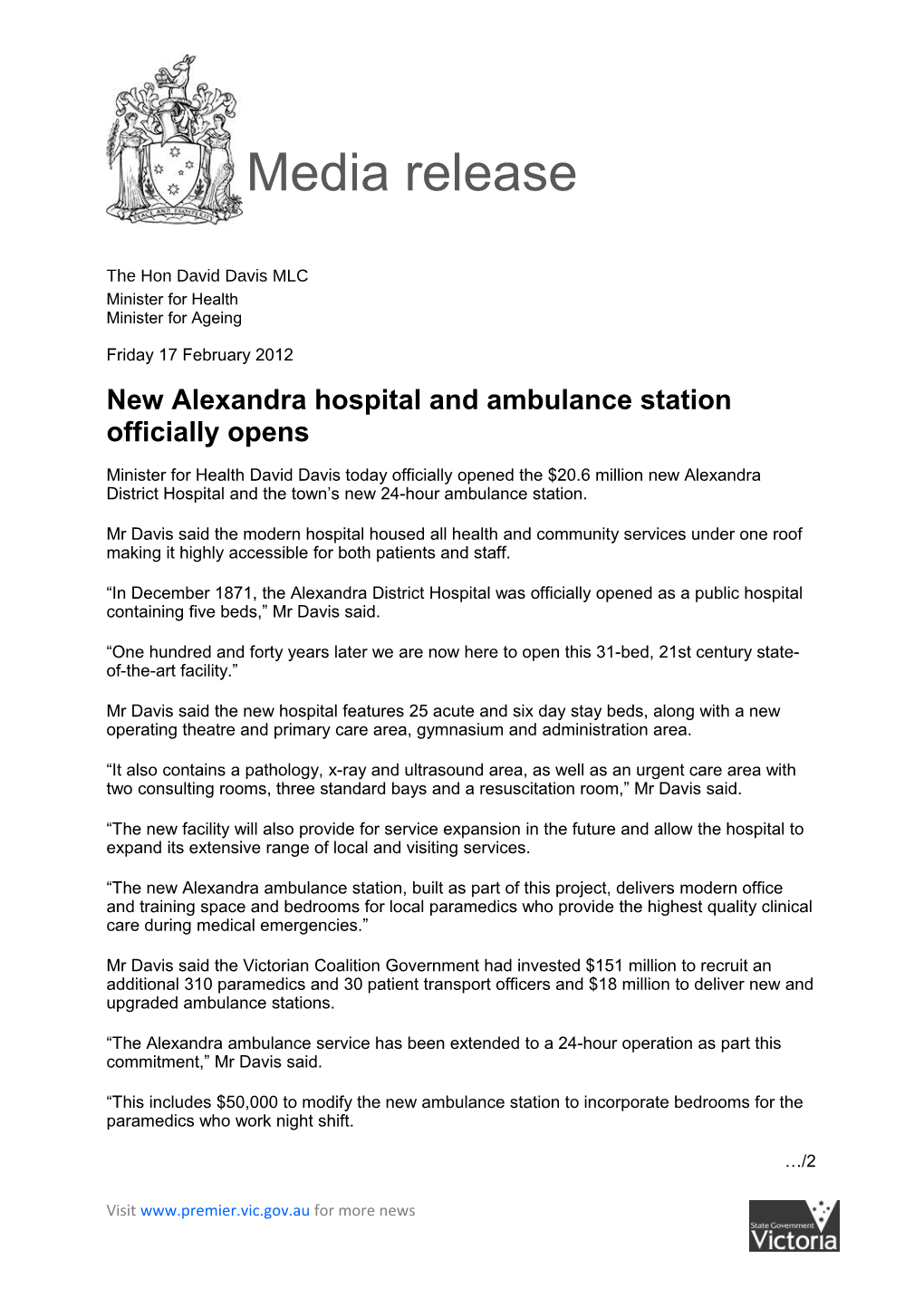 New Alexandra Hospital and Ambulance Station Officially Opens