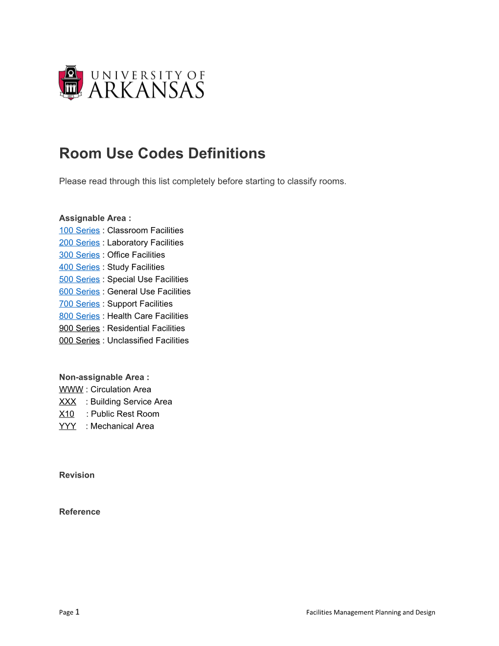 Room Use Codes Definitions