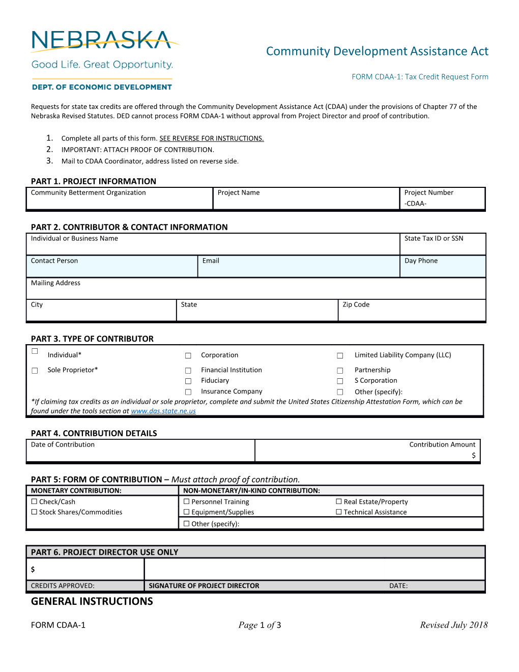 FORM CDAA-1: Tax Credit Request Form
