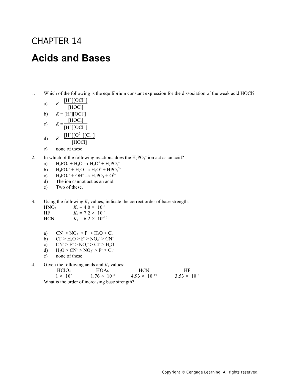 Chapter 14: Acids and Bases 1