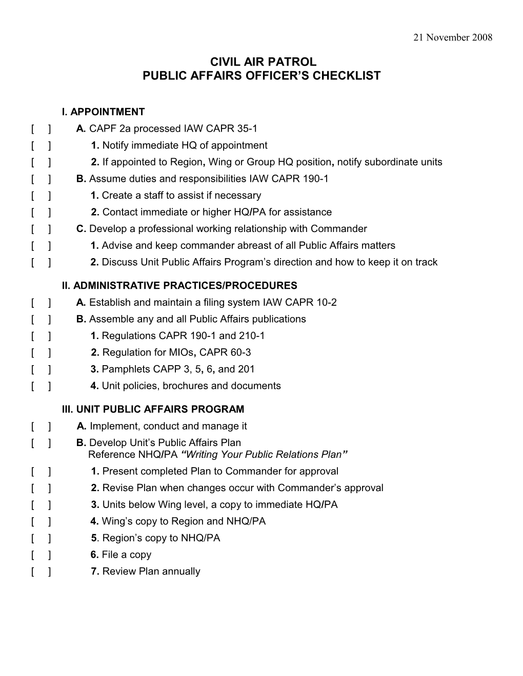 Public Affairs Officer S Checklist