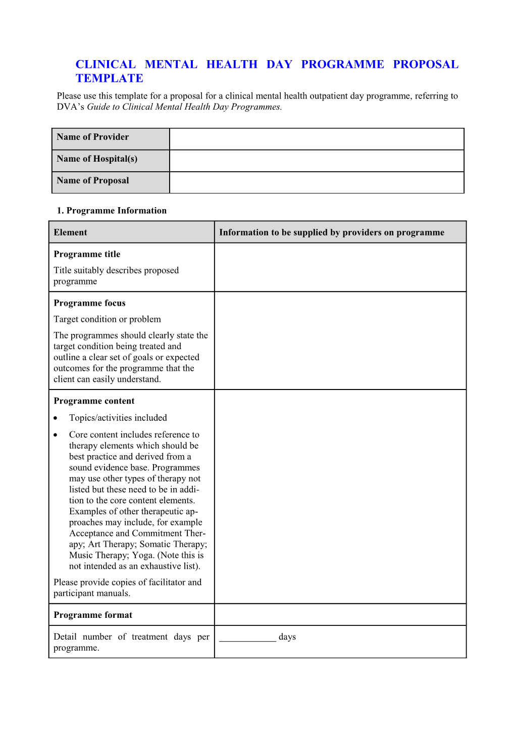 Clinical Mental Health Day Programme Proposal Template