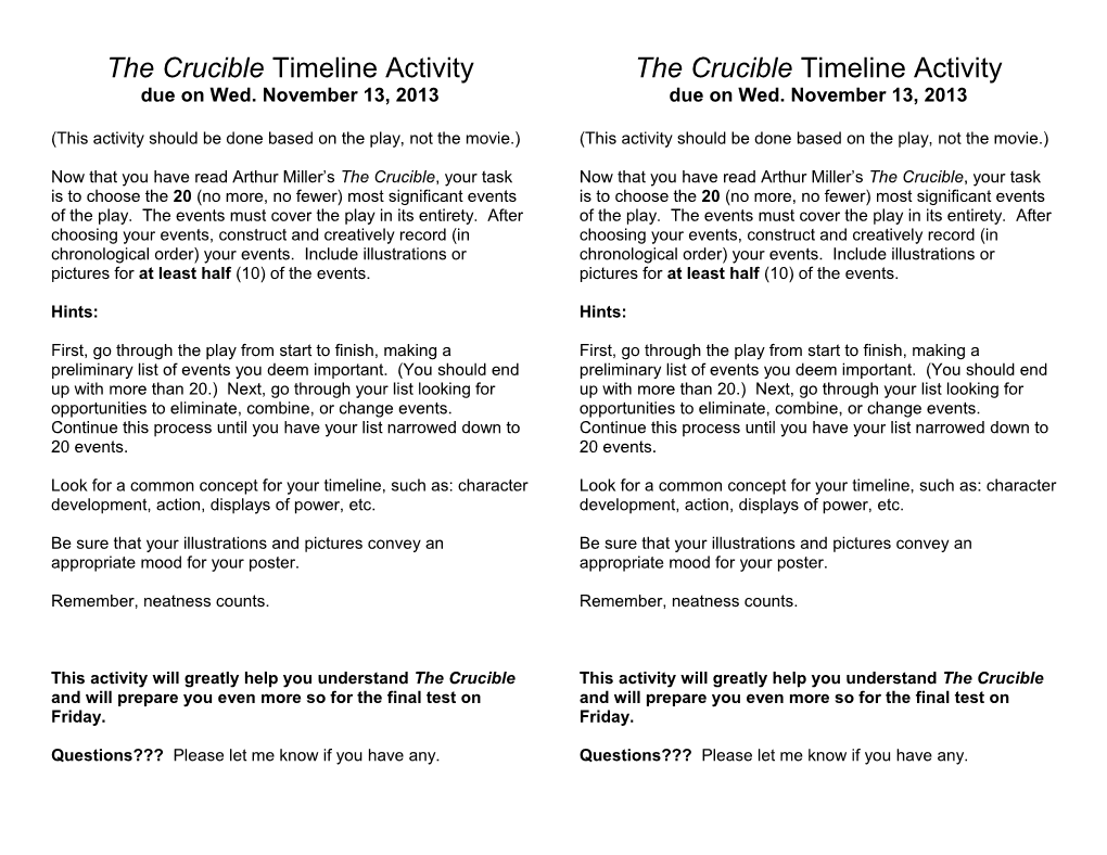 The Crucible Timeline Activity