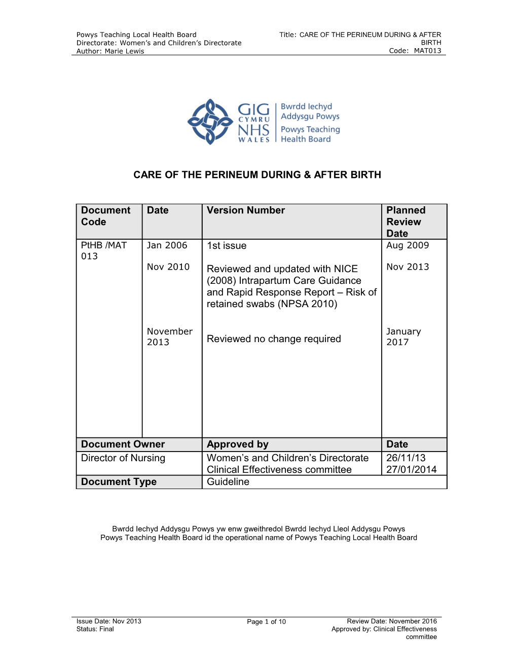 Care of the Perineum During & After Birth