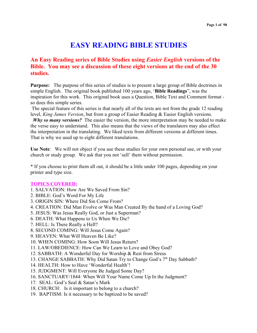 Easy Reading Bible Studies