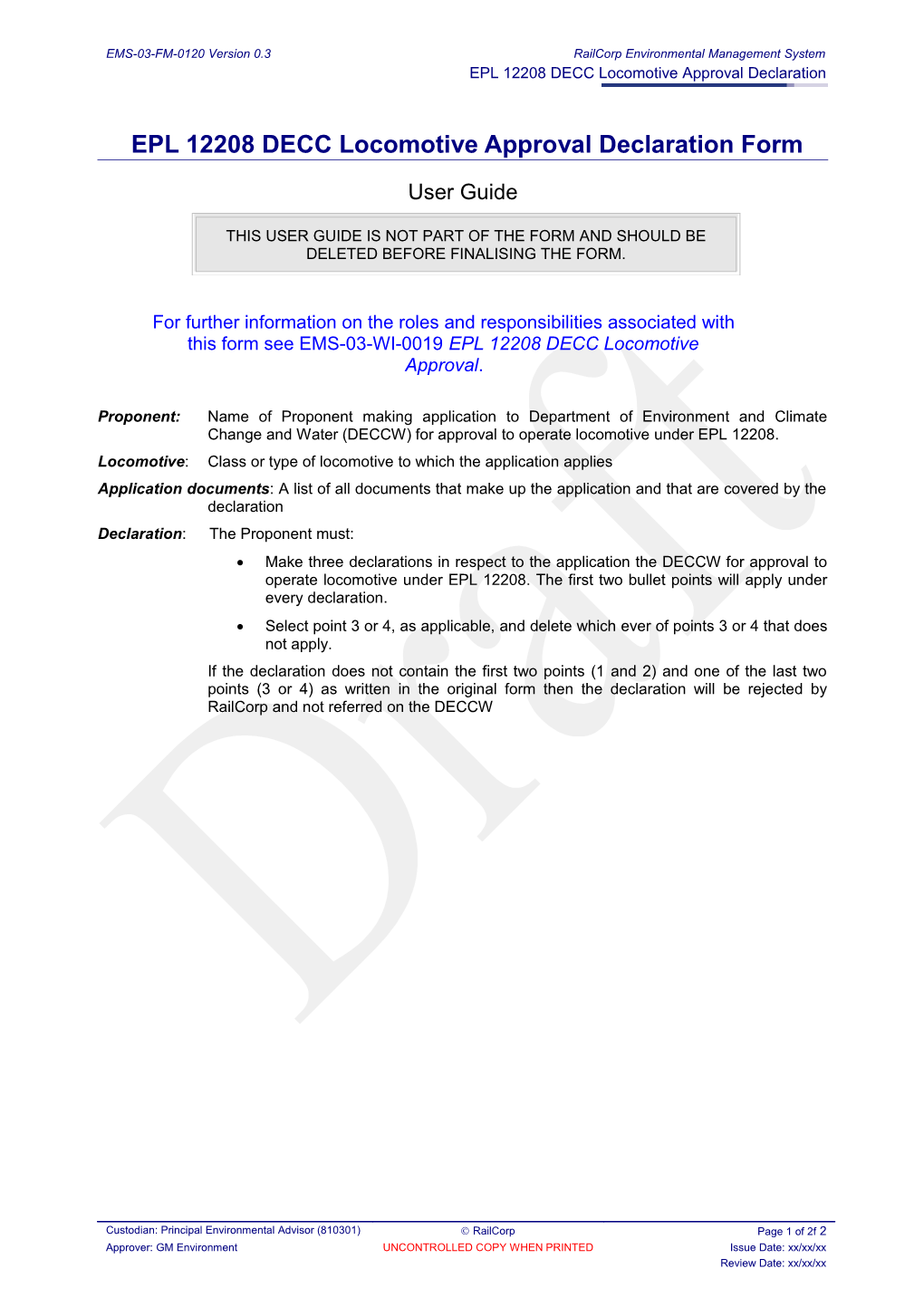 DECC Locomotive Approval Declaration Form