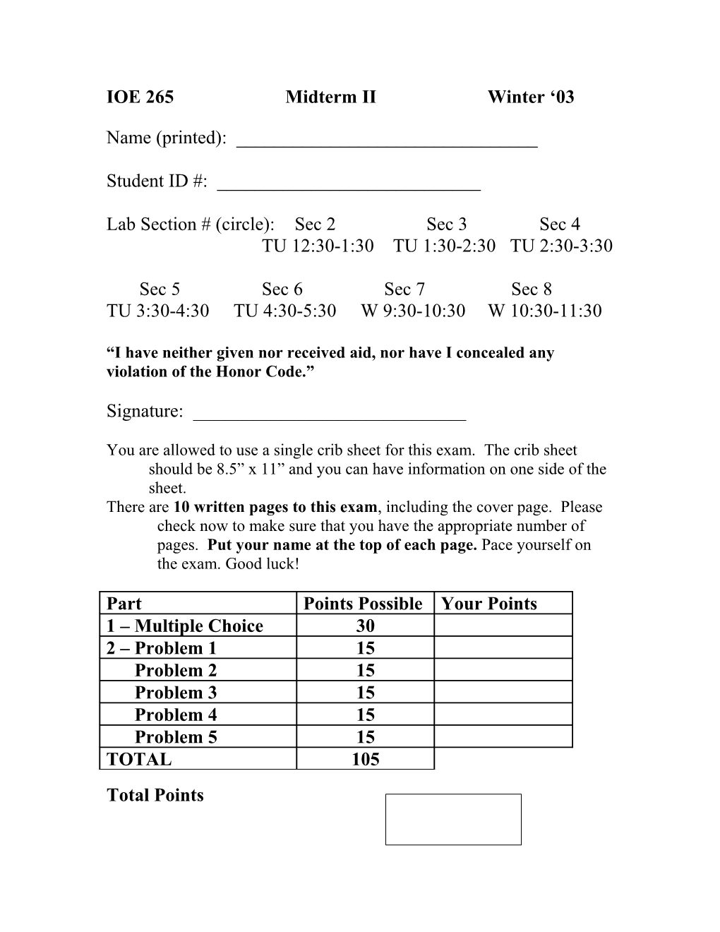 IOE 265 Midterm Iiwinter 03