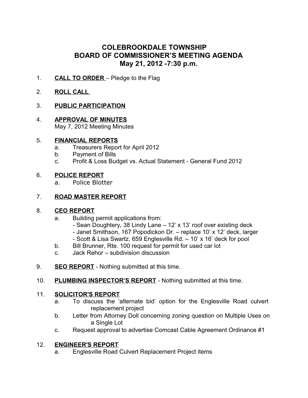 Board of Commissionersmay 21, 2012Page1