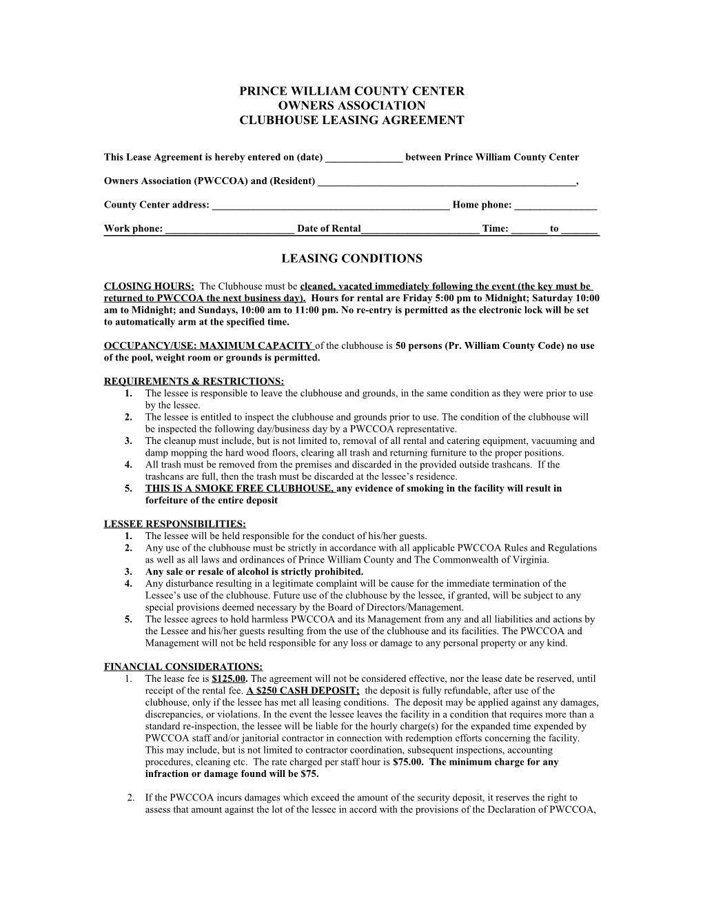 051206 Clubhouse Rental Agreement