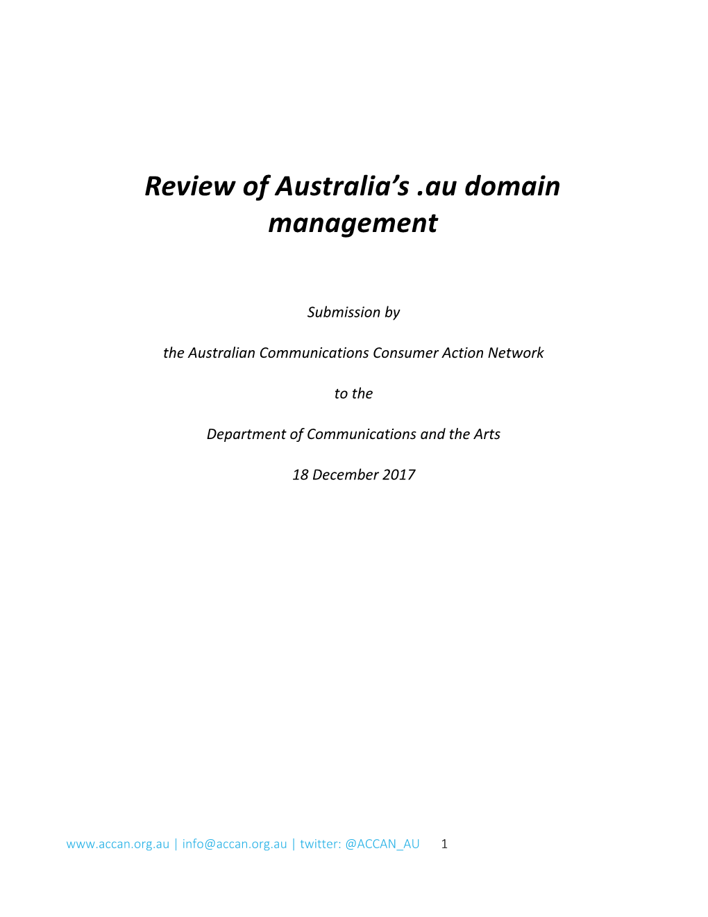 Review of Australia S .Au Domain Management