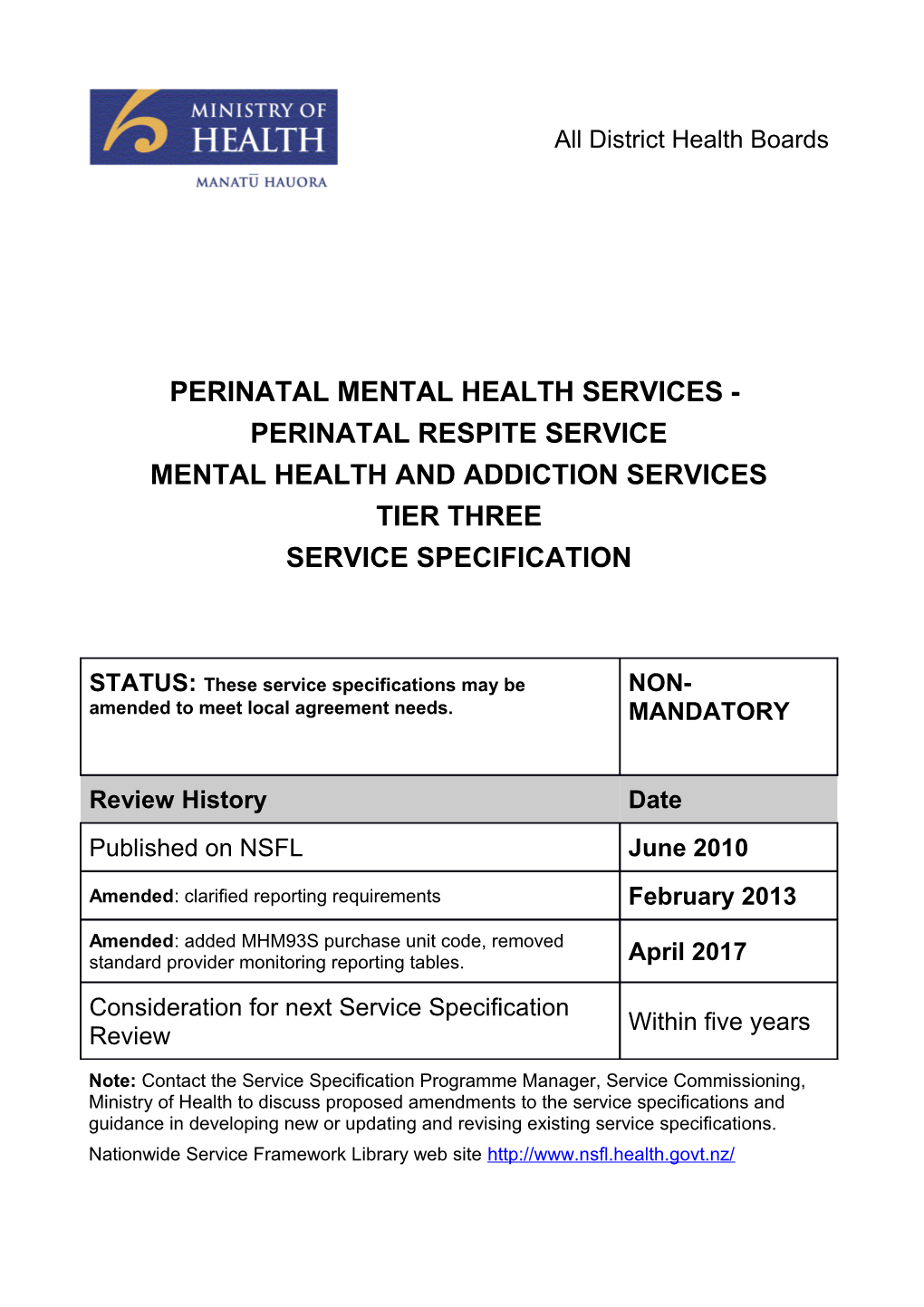 Perinatal Mental Health Services Perinatal Respite Service