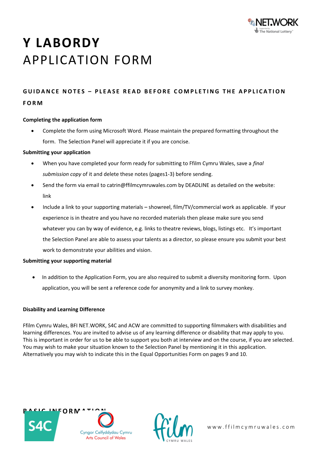 Guidance Notes Please Read Before Completing the Application Form