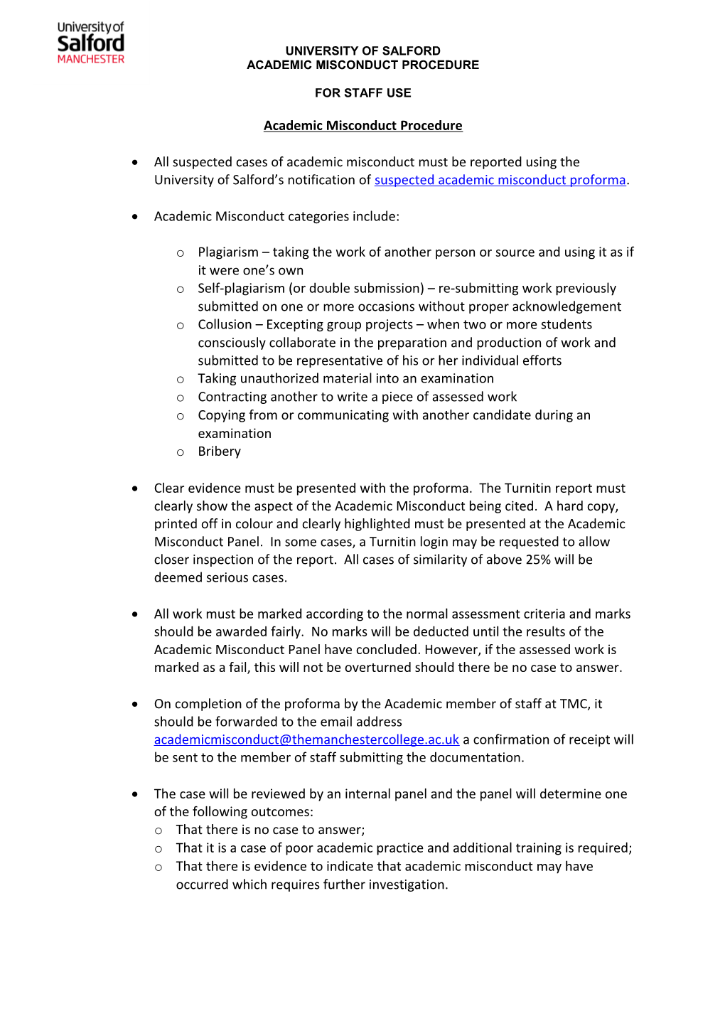 Academic Misconduct Procedure