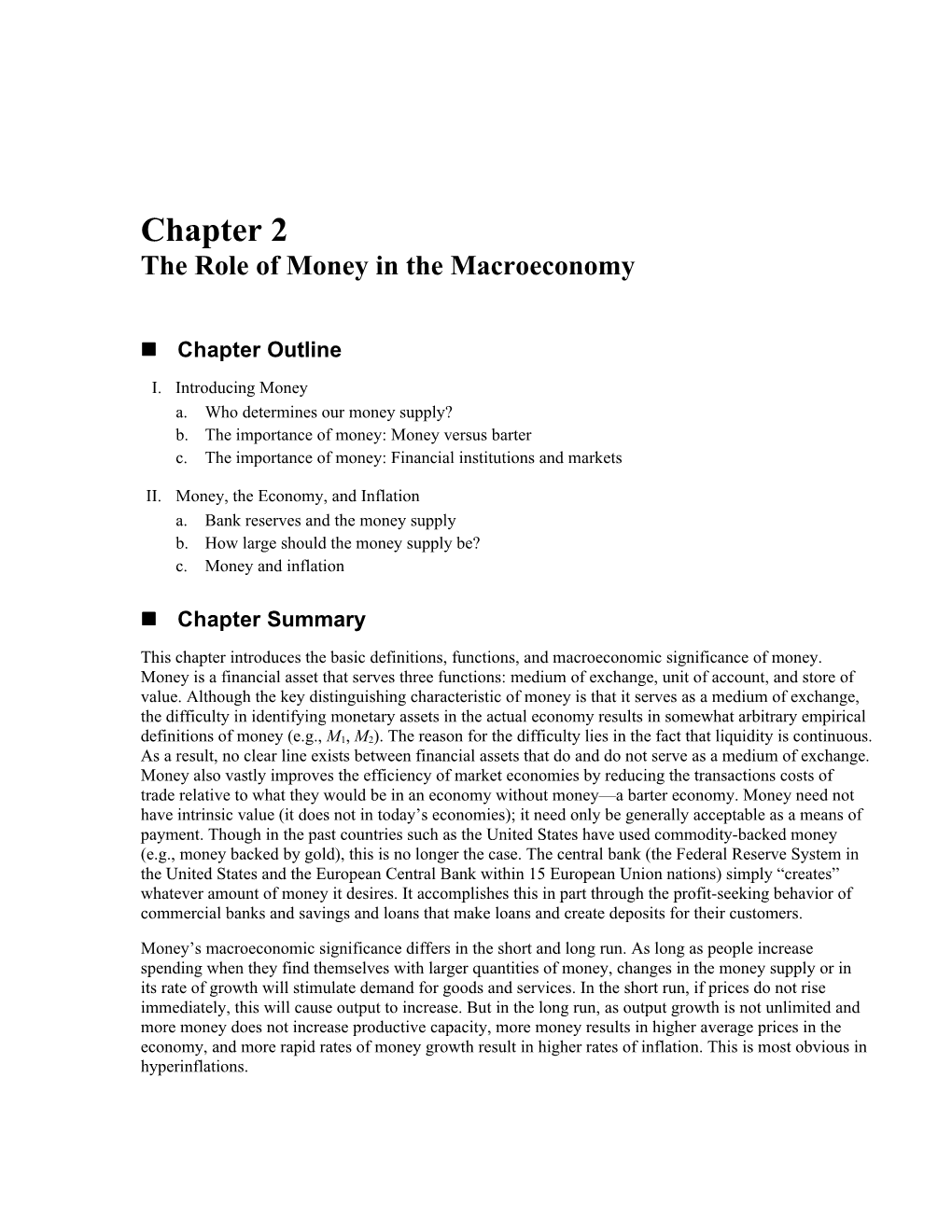 Chapter 2 the Role of Money in the Macroeconomy
