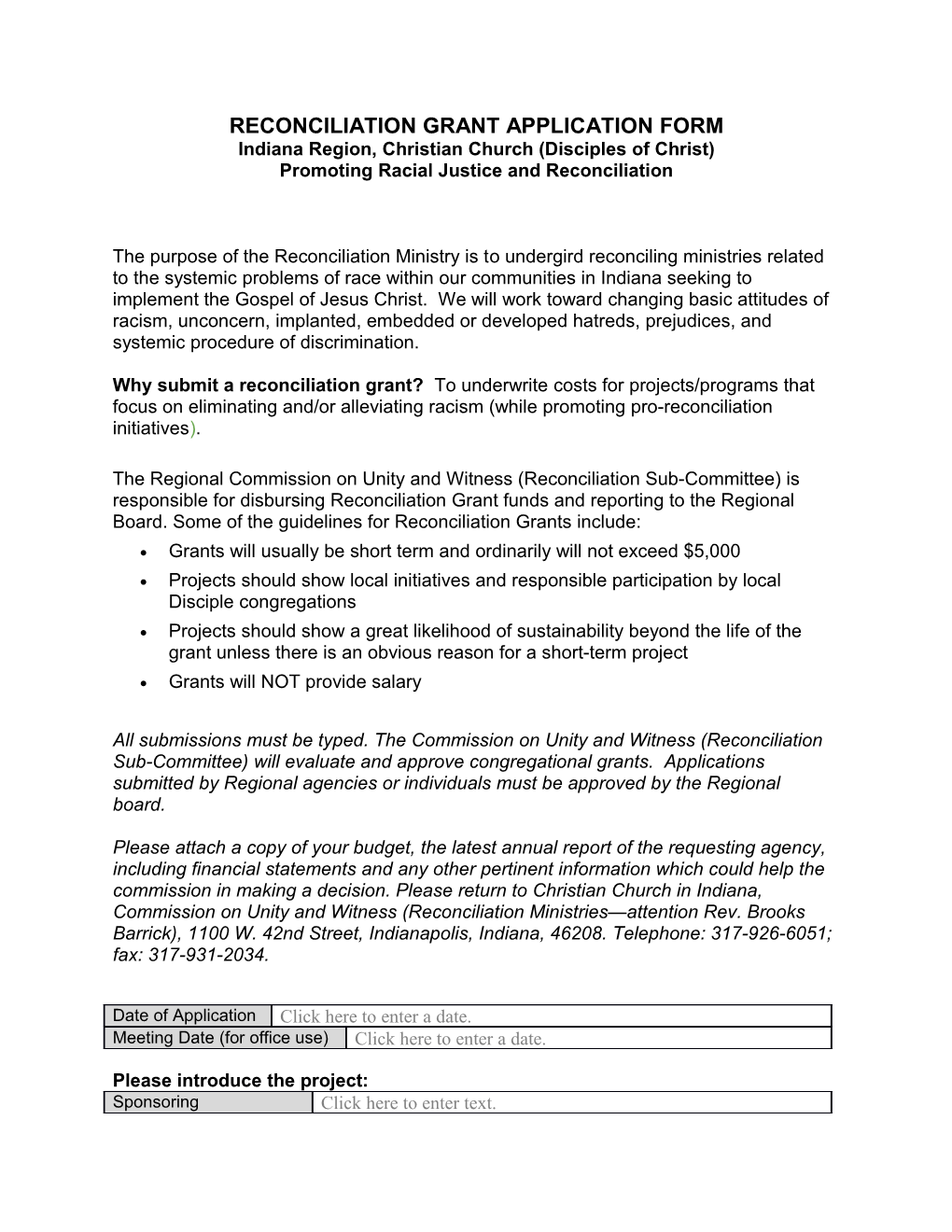 Reconciliation Grant Application Form