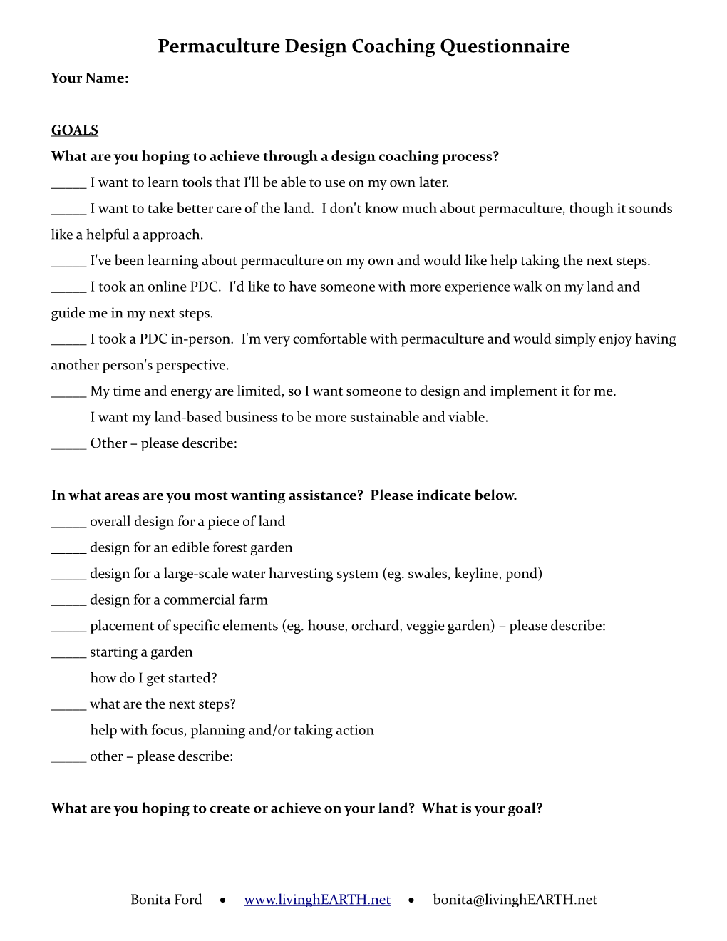 Permaculture Design Coaching Questionnaire