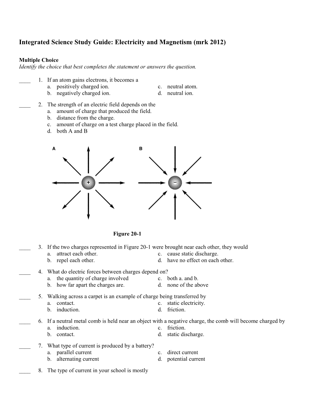 Integrated Science Study Guide: Electricity and Magnetism (Mrk 2012)