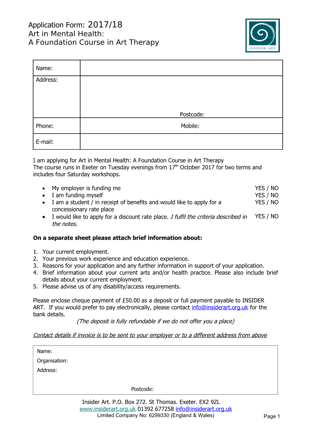 Short Course Application Form