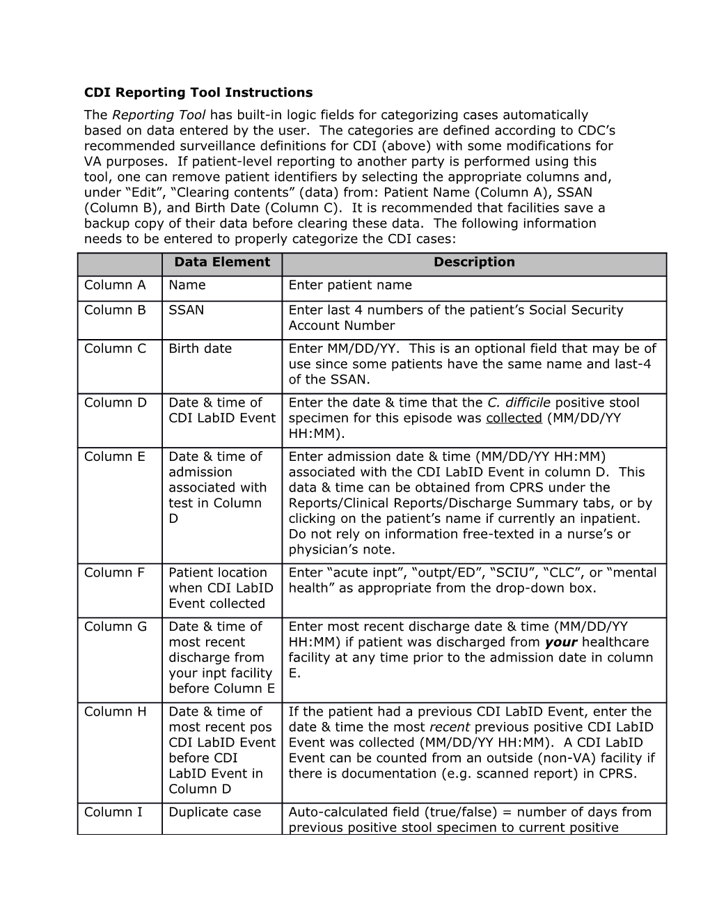 CDI Reporting Tool Instructions