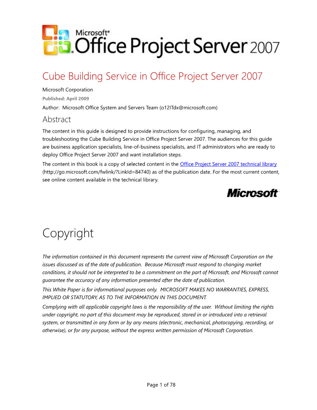 Cube Building Service in Office Project Server 2007