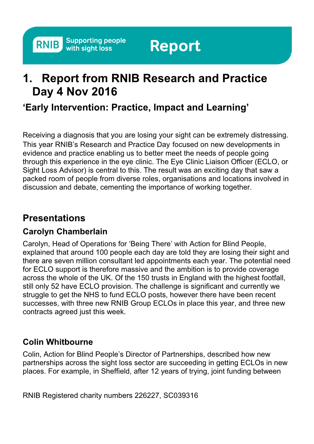 Report from RNIB Research and Practice Day 4 Nov 2016