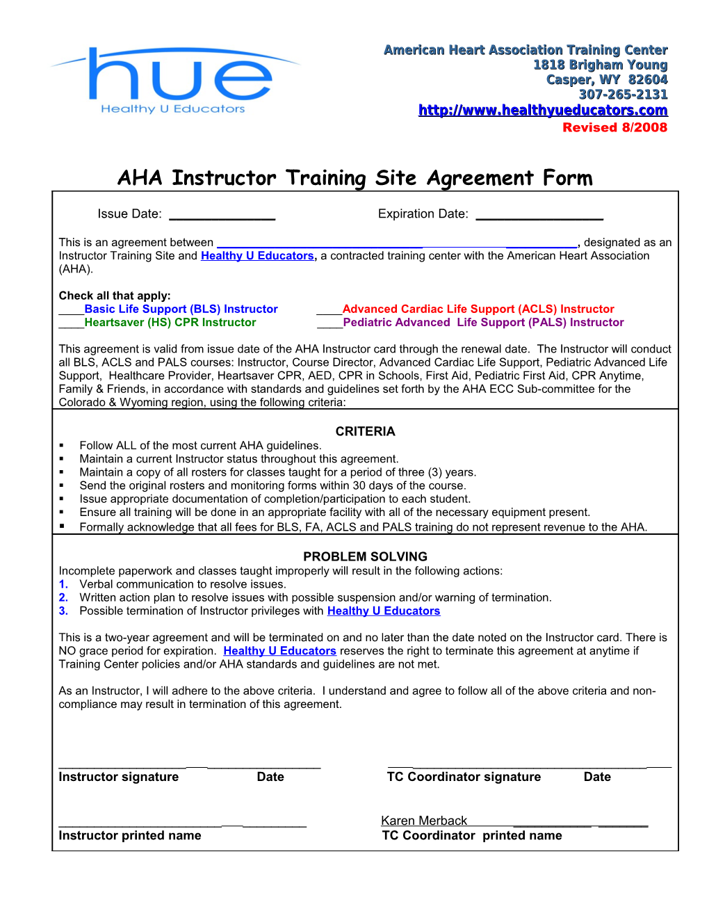 2005 AHA Community Instructor Agreement