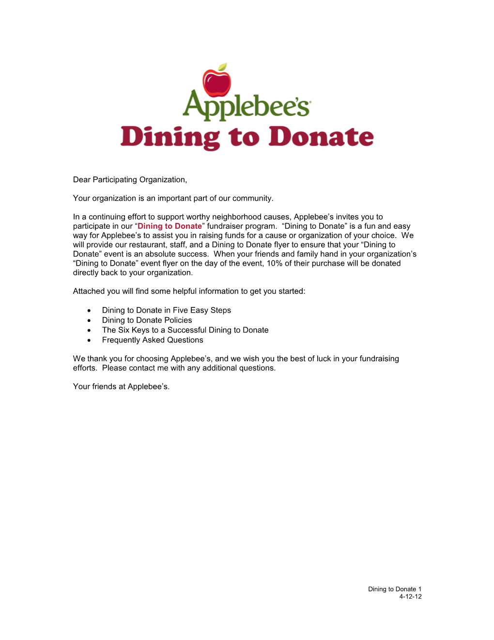 The Six Easy Steps of a Dining to Donate Program