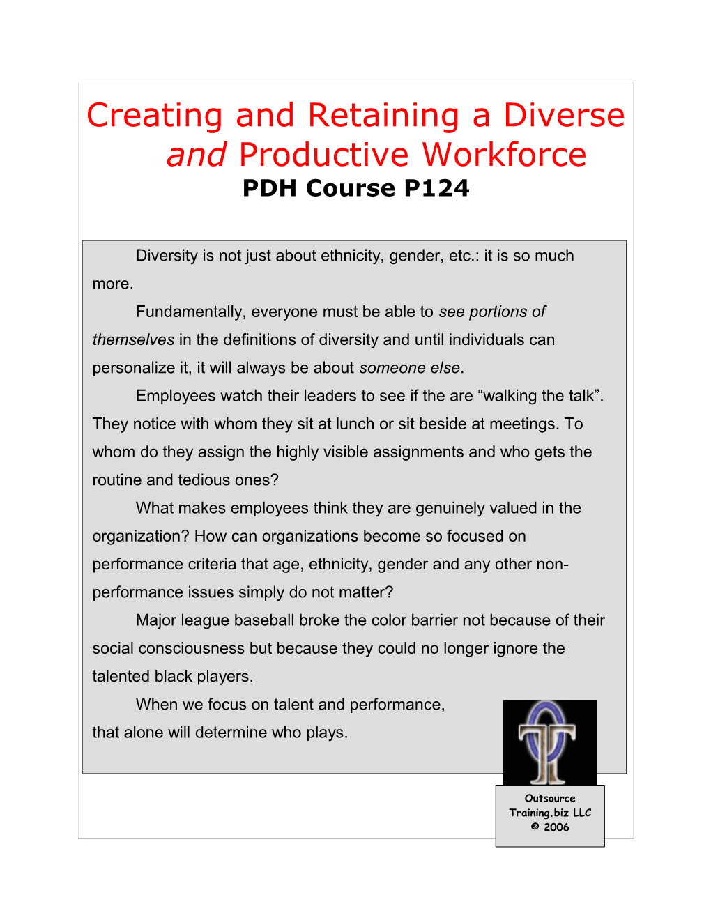 Creating & Retaining a Productive Workforce