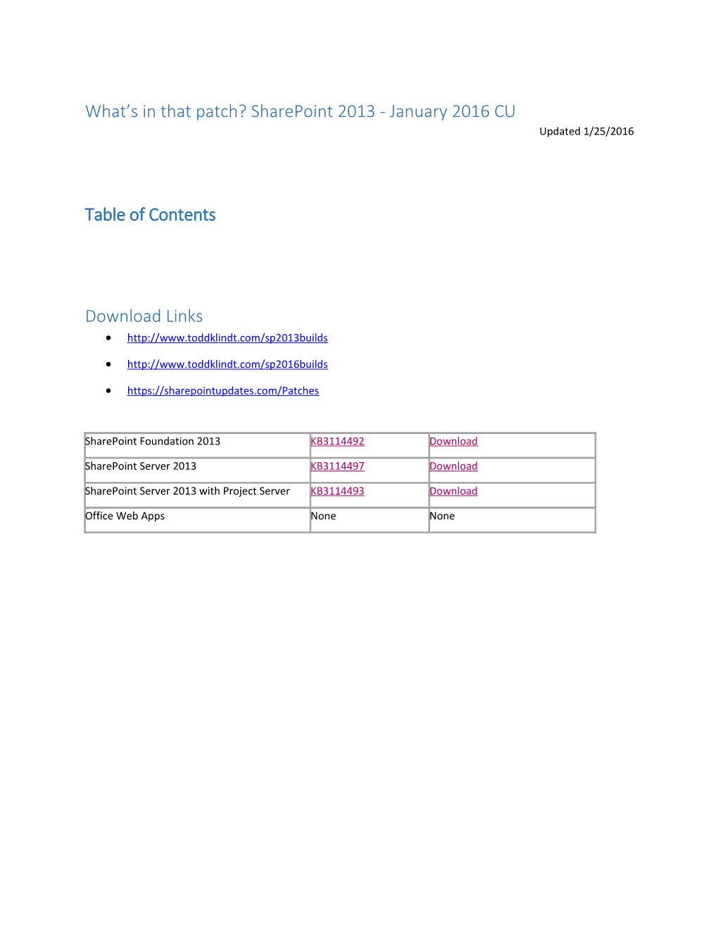 What S in That Patch?Sharepoint2013 - January 2016 CU